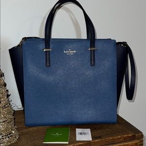 Kate Spade Hayden 2 Tone Navy Saffano Leather Tote